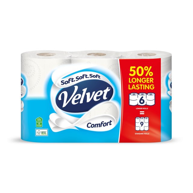 Velvet Comfort White Toilet Rolls   6 per pack