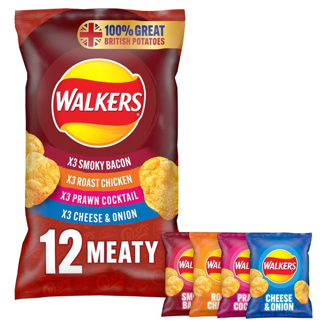 Walkers Meaty Variety Multipack Crisps   12 per pack