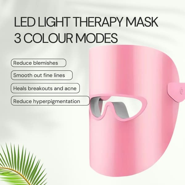 Erth Beauty pink LED light therapy mask with three colour modes, imported from the UK