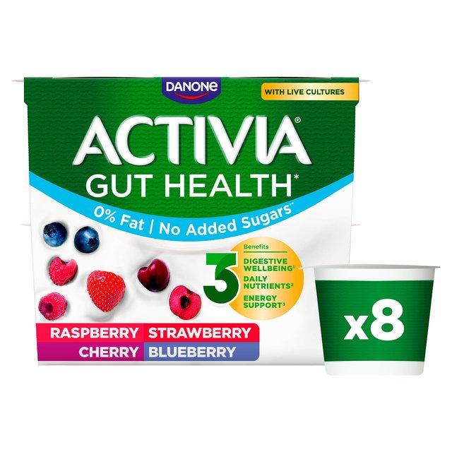 Activia Strawberry Raspberry Cherry & Blueberry No Added Sugar Fat Free    8 x 115g GOODS M&S   