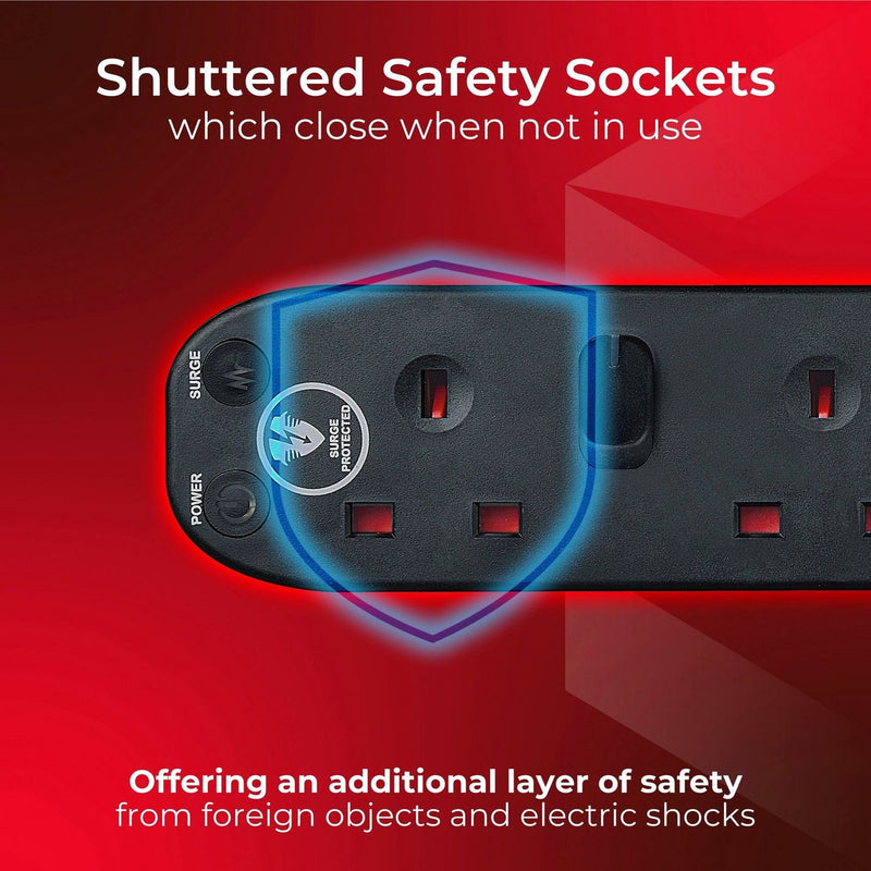 Masterplug 4-socket surge protected extension lead 1m - British product
