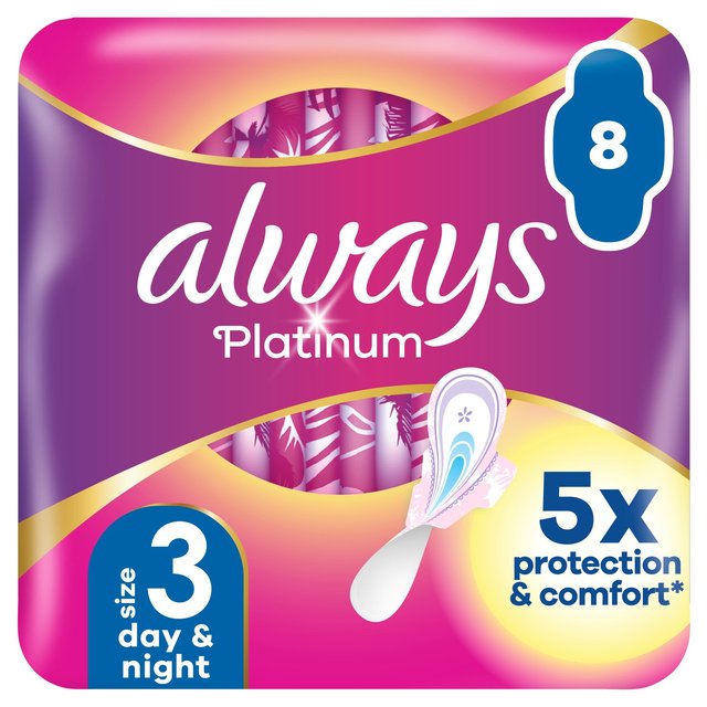 Always Platinum Sanitary Pads Night (Size 3) Wings   8 per pack