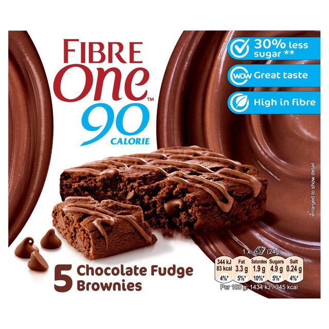 Fibre One 90 Calorie Chocolate Fudge Brownie Bars   5 x 24g Crisps, Nuts & Snacking Fruit M&S   