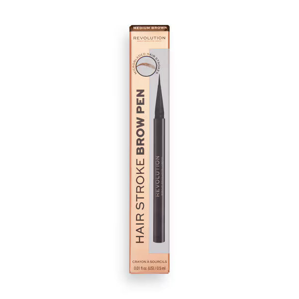 Revolution Hair Stroke Brow Pen Medium Brown, imported from the UK