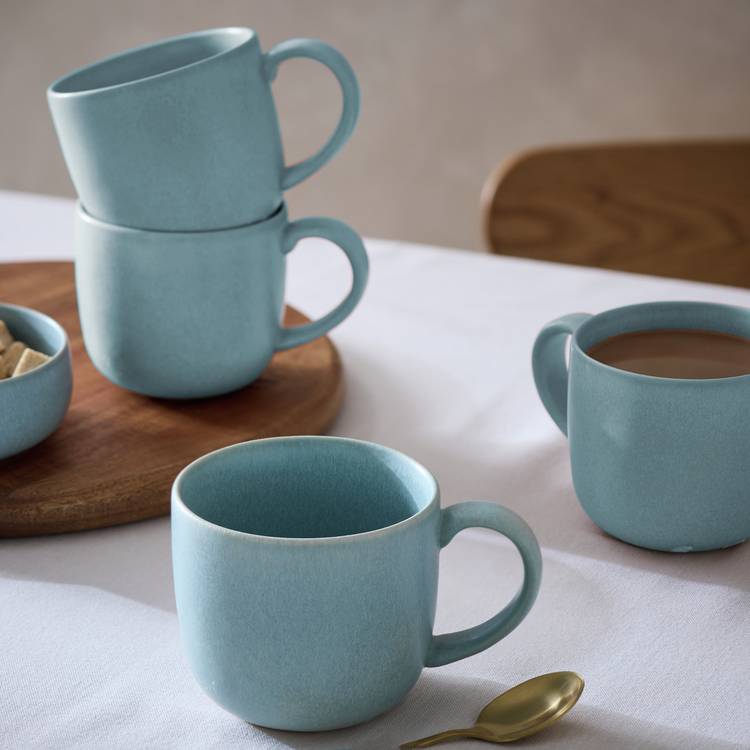 Habitat set of 4 stoneware mugs soft blue 370ml, imported from the UK