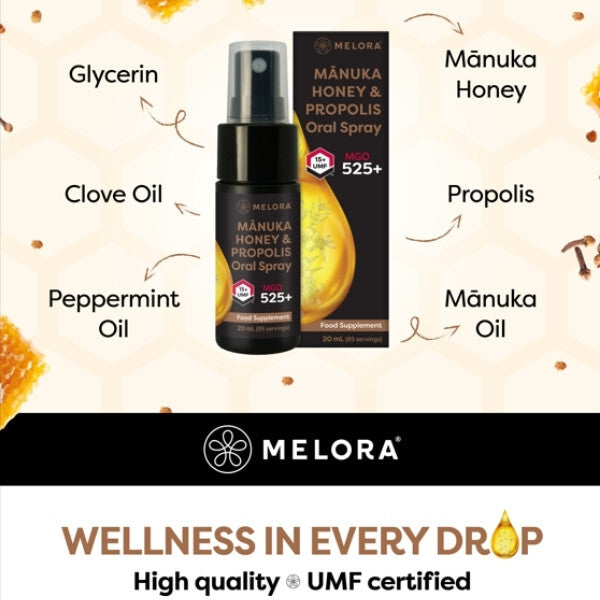 Melora Manuka Honey and Propolis Throat Spray, UK version