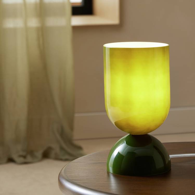 Habitat retro green glass table lamp, imported from the UK