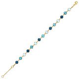 Blue topaz round cut bracelet in 14ct yellow gold (British brand)