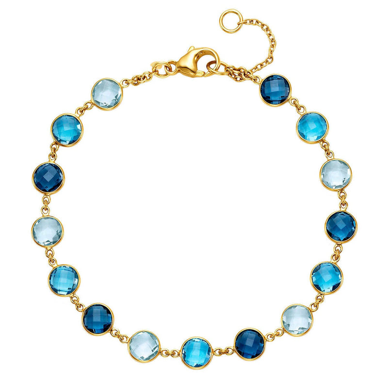 Blue topaz round cut bracelet in 14ct yellow gold (British brand)