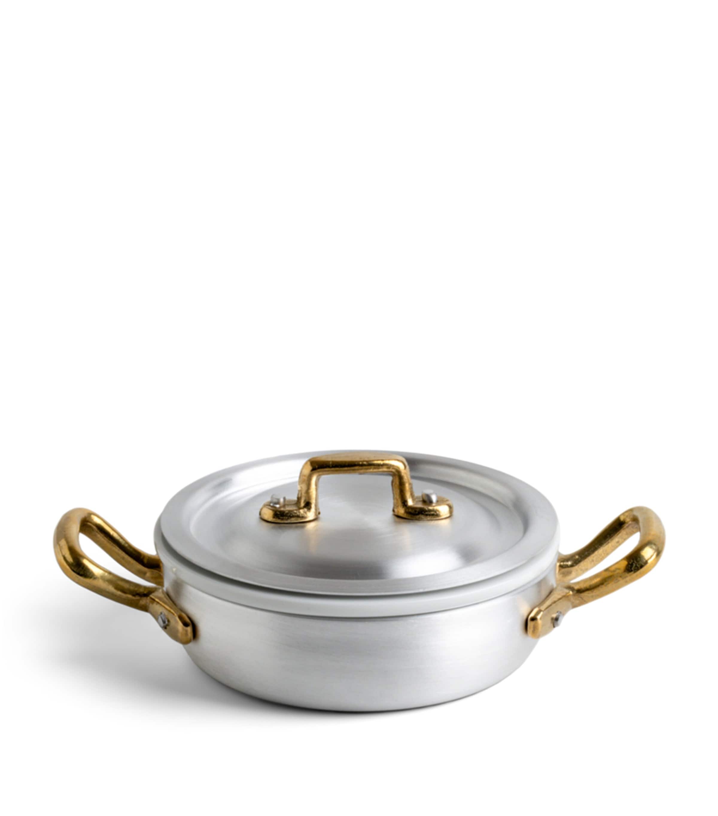 Marcato mini pan set with brushed aluminium pot and gold-tone handle, 12cm, imported from the UK