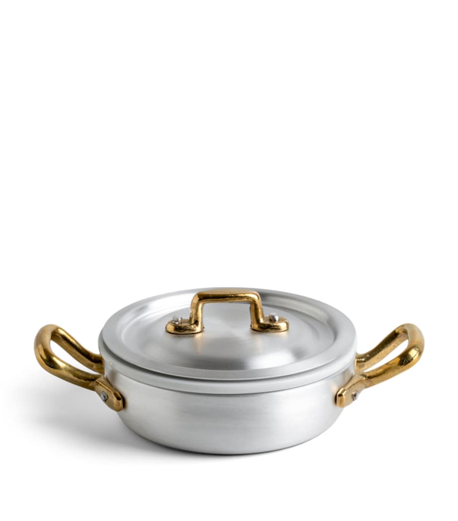 Marcato mini pan set with brushed aluminium pot and gold-tone handle, 12cm, imported from the UK