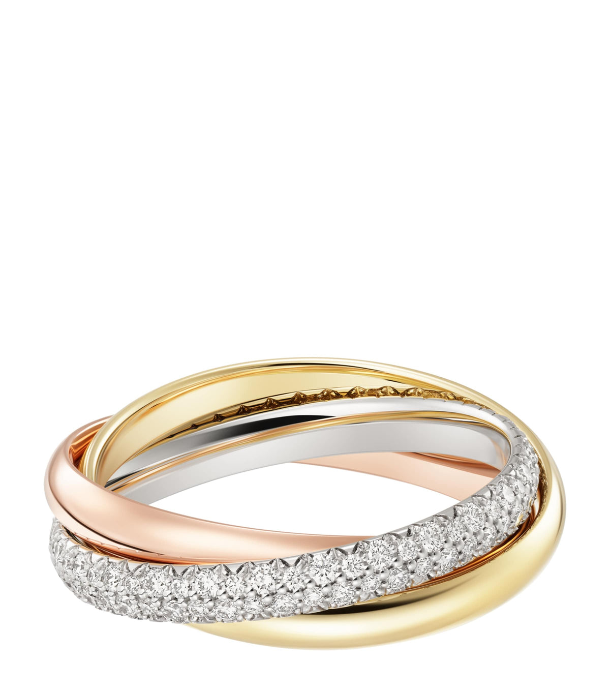 Cartier small Trinity ring three gold bands with pavé diamonds, imported from the UK