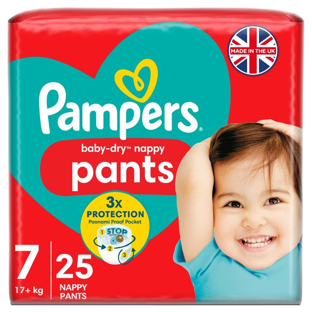 Pampers Baby-Dry Nappy Pants Size 7 (17kg+) Essential Pack   25 per pack