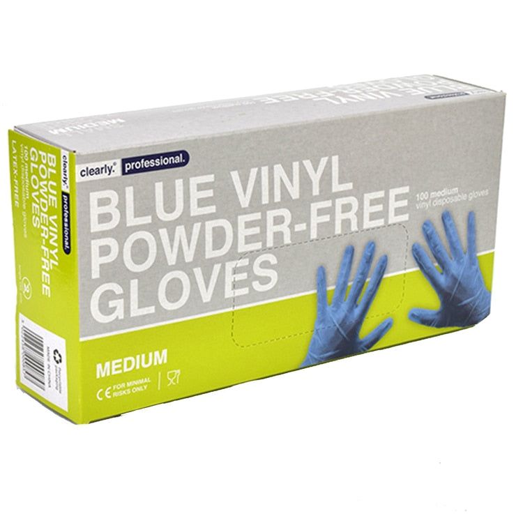 Clearly Professional Blue Vinyl Gloves Medium Pack of 100