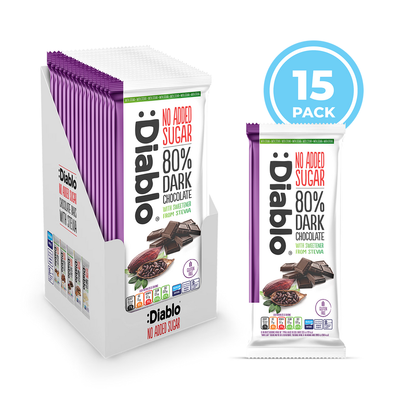 Diablo dark chocolate bar 80% no added sugar 75g, UK version