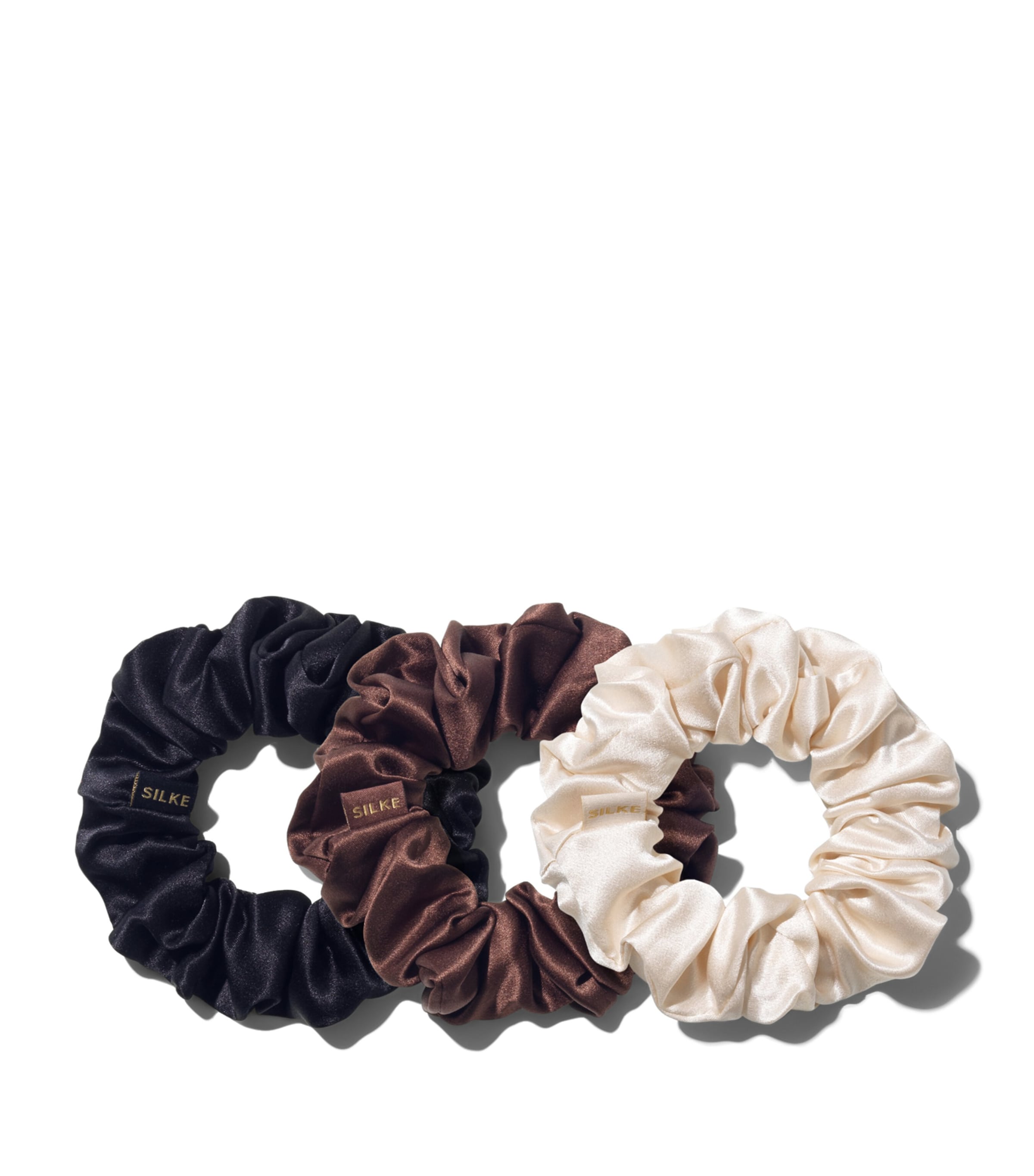 Silke mulberry silk hair scrunchies set of 3 (British brand)