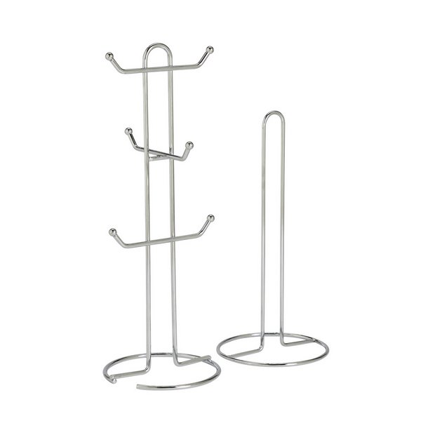 Argos Home mug tree and kitchen roll holder chrome (British brand)