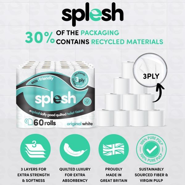 Splesh quilted white toilet rolls 60 pack, UK version