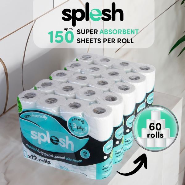 Splesh quilted white toilet rolls 60 pack, UK version