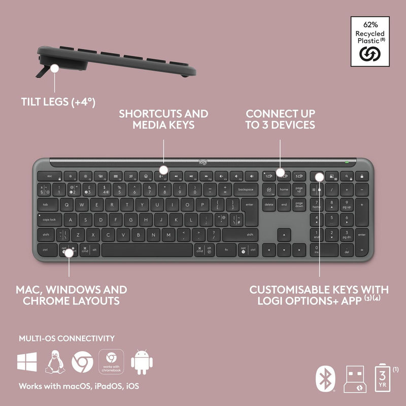 Logitech MK950 Signature Slim keyboard and mouse Graphite, UK version