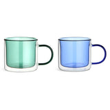 Habitat double walled glass mugs set 2 blue green 250ml, UK version