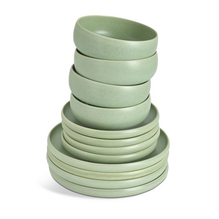 Habitat 12 piece reactive stoneware dinner set in green, British product