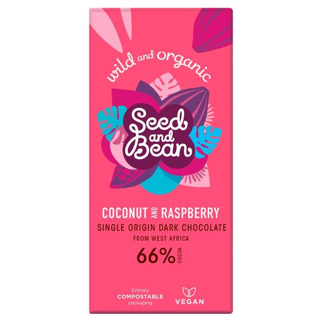 Seed & Bean Organic Sao Tome Dark Choc 66% Coconut & Raspberry   85g GOODS M&S   