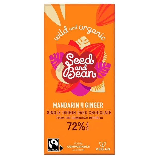 Seed & Bean Organic Dark Chocolate Bar 72% Mandarin & Ginger   85g GOODS M&S   