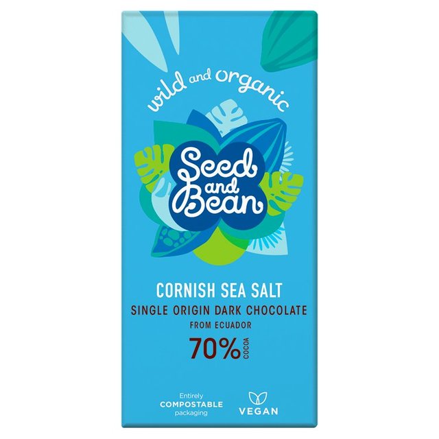 Seed & Bean Organic Dark Chocolate Bar 70% Cornish Sea Salt   85g