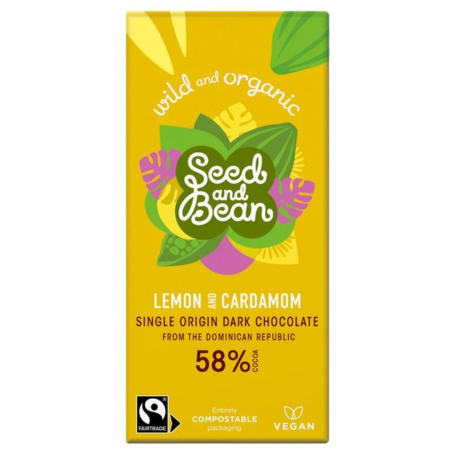 Seed & Bean Organic Dark Chocolate Bar 58% Lemon & Cardamom   85g