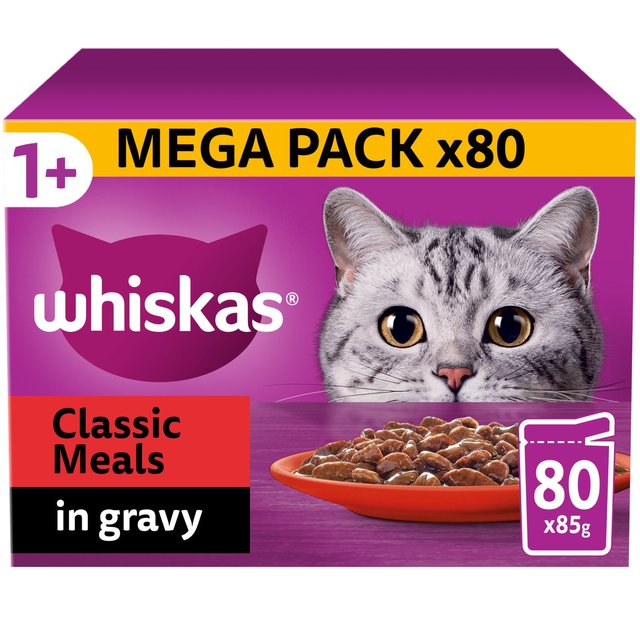 Whiskas 1+ Adult Wet Cat Food Pouches Meaty Meals in Gravy   80 x 85g GOODS M&S   