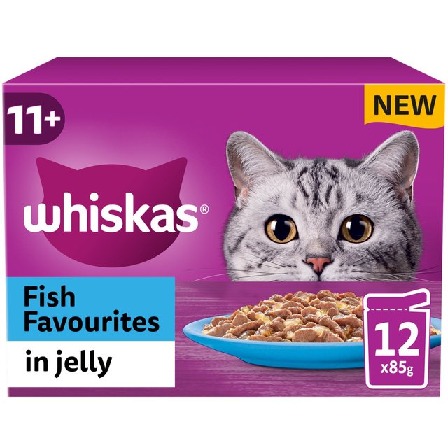 Whiskas 11+ Senior Wet Cat Food Fish Favourites in Jelly   12 x 85g GOODS M&S   