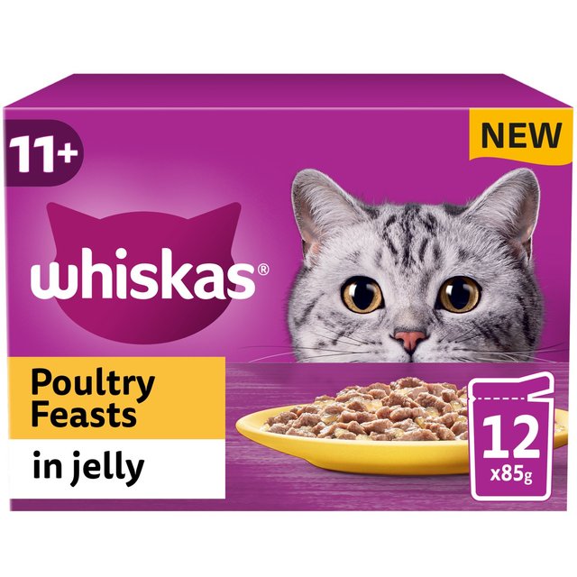 Whiskas 11+ Senior Wet Cat Food Poultry Feasts in Jelly   12 x 85g GOODS M&S   