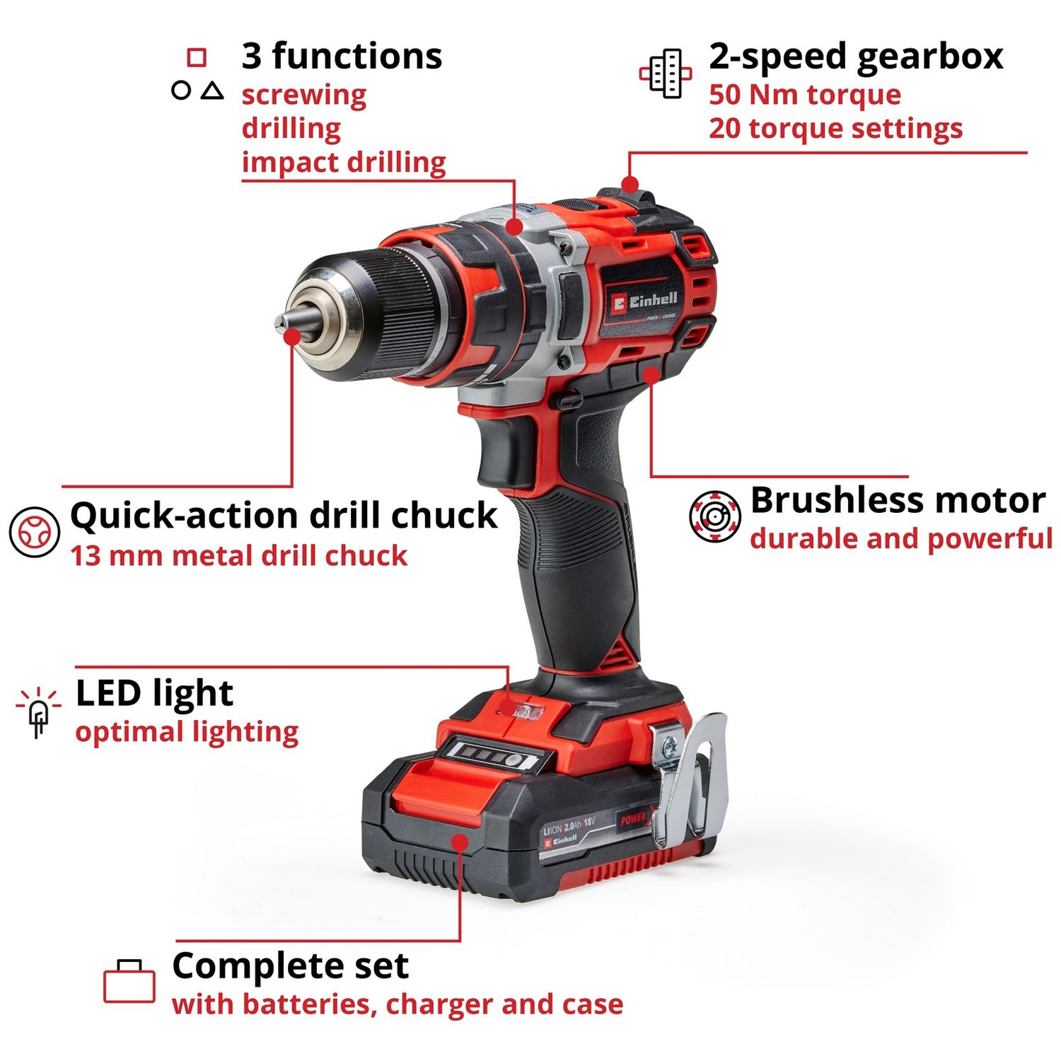 Einhell Power X-Change combi drill 18V - British product