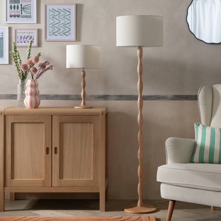 Habitat Bobbin ash wood table lamp 55cm - British product