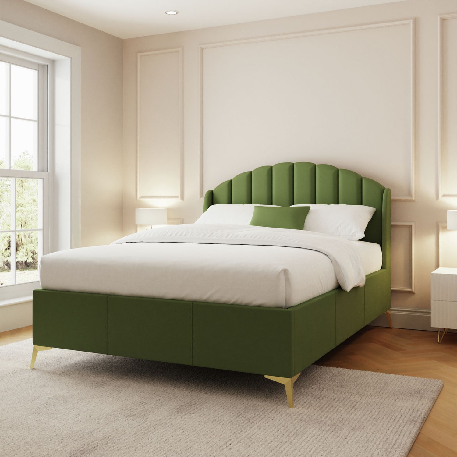 GFW Pettine Double Velvet End Lift Ottoman Bed - Green