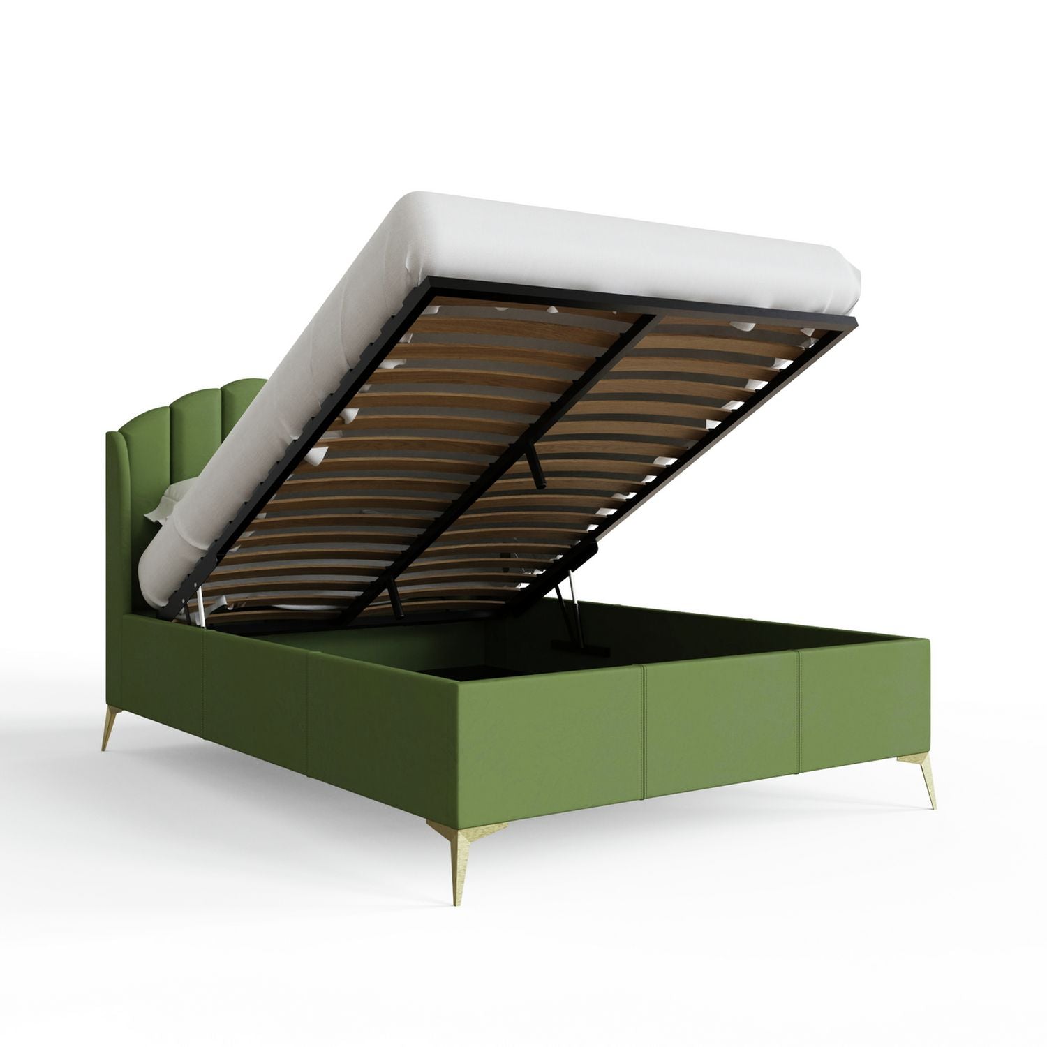 GFW Pettine Double Velvet End Lift Ottoman Bed - Green