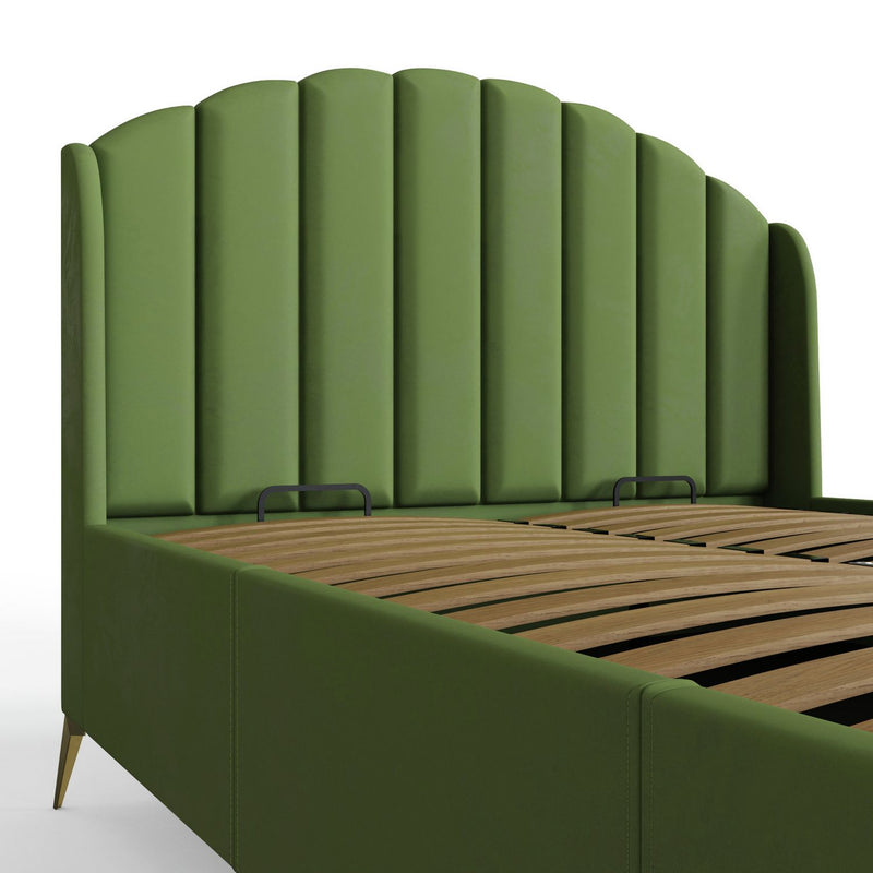 GFW Pettine Kingsize Velvet End Lift Ottoman Bed - Green