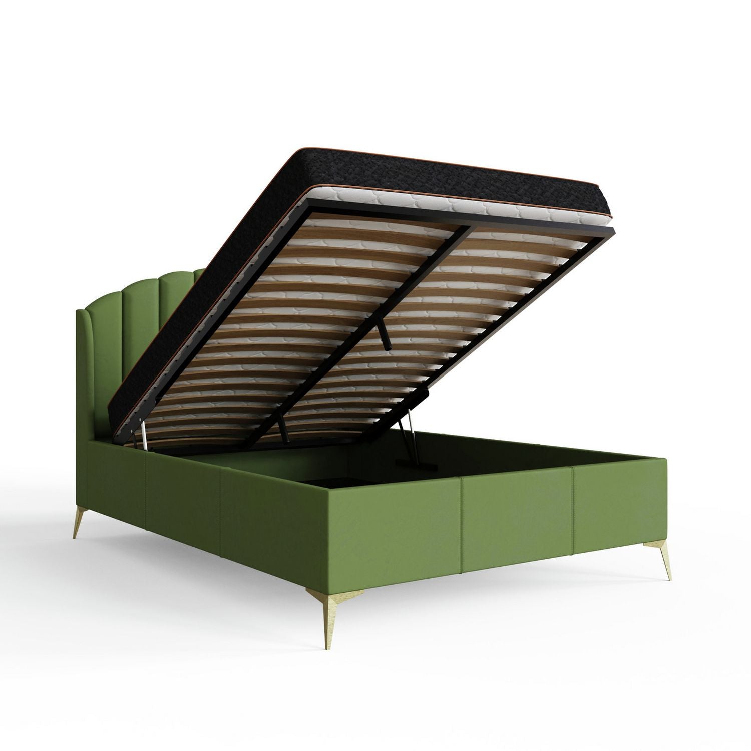 GFW Pettine Kingsize Velvet End Lift Ottoman Bed - Green