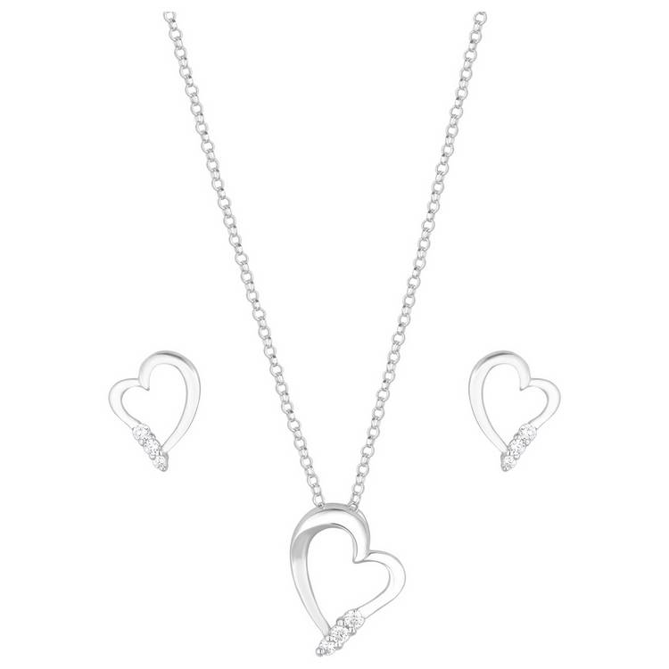 Simply Silver 925 silver heart jewellery set with cubic zirconia (British brand)