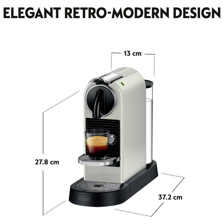 Nespresso De'Longhi CitiZ white pod coffee machine British brand