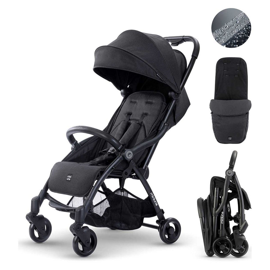 Miniuno Touchfold Stroller - Black Herringbone