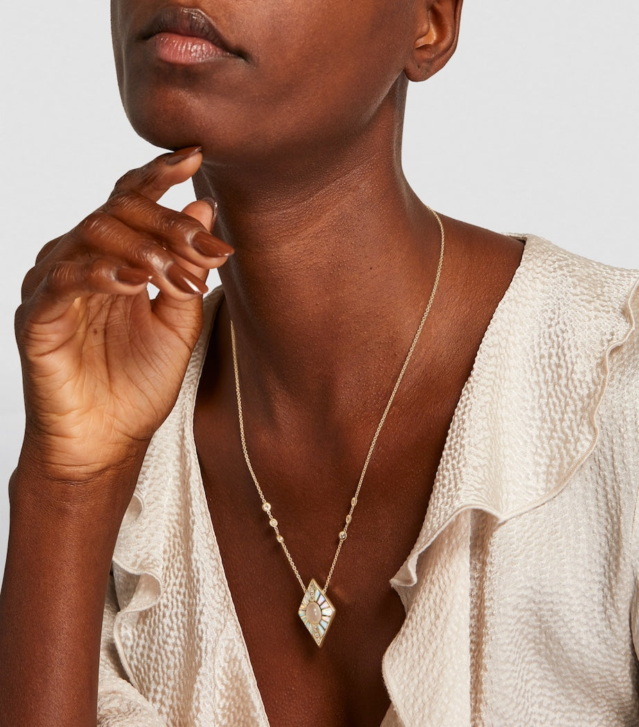 Jacquie Aiche yellow gold diamond moonstone opal inlay necklace - British product