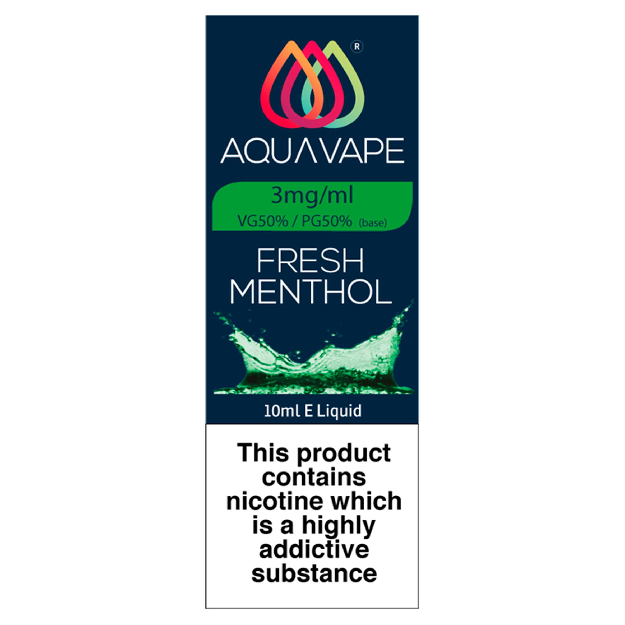 Aqua Vape Menthol E-Liquid 3mg 10ml smoking control Sainsburys   