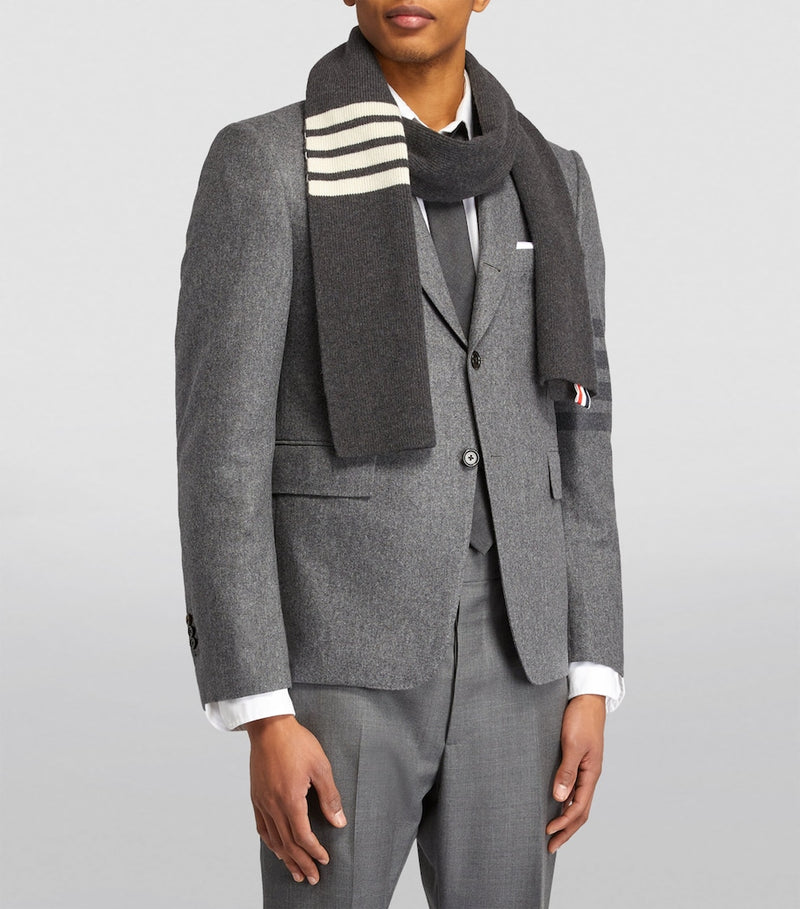 Thom Browne 4-Bar cashmere scarf, imported from the UK