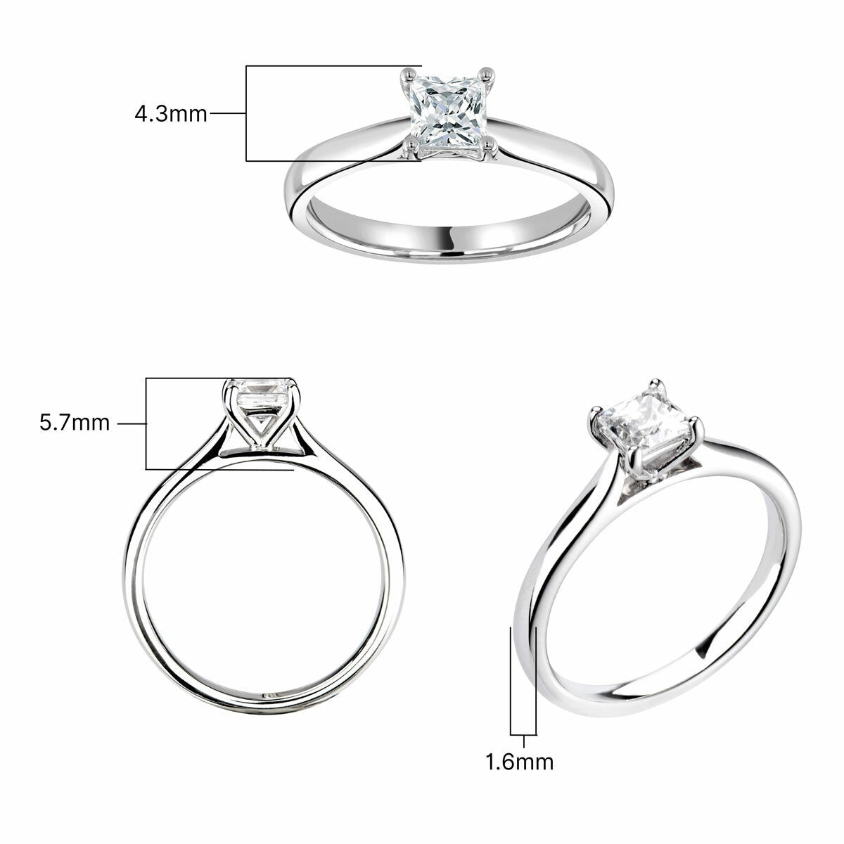 0.50ct princess cut diamond solitaire ring platinum (British brand)