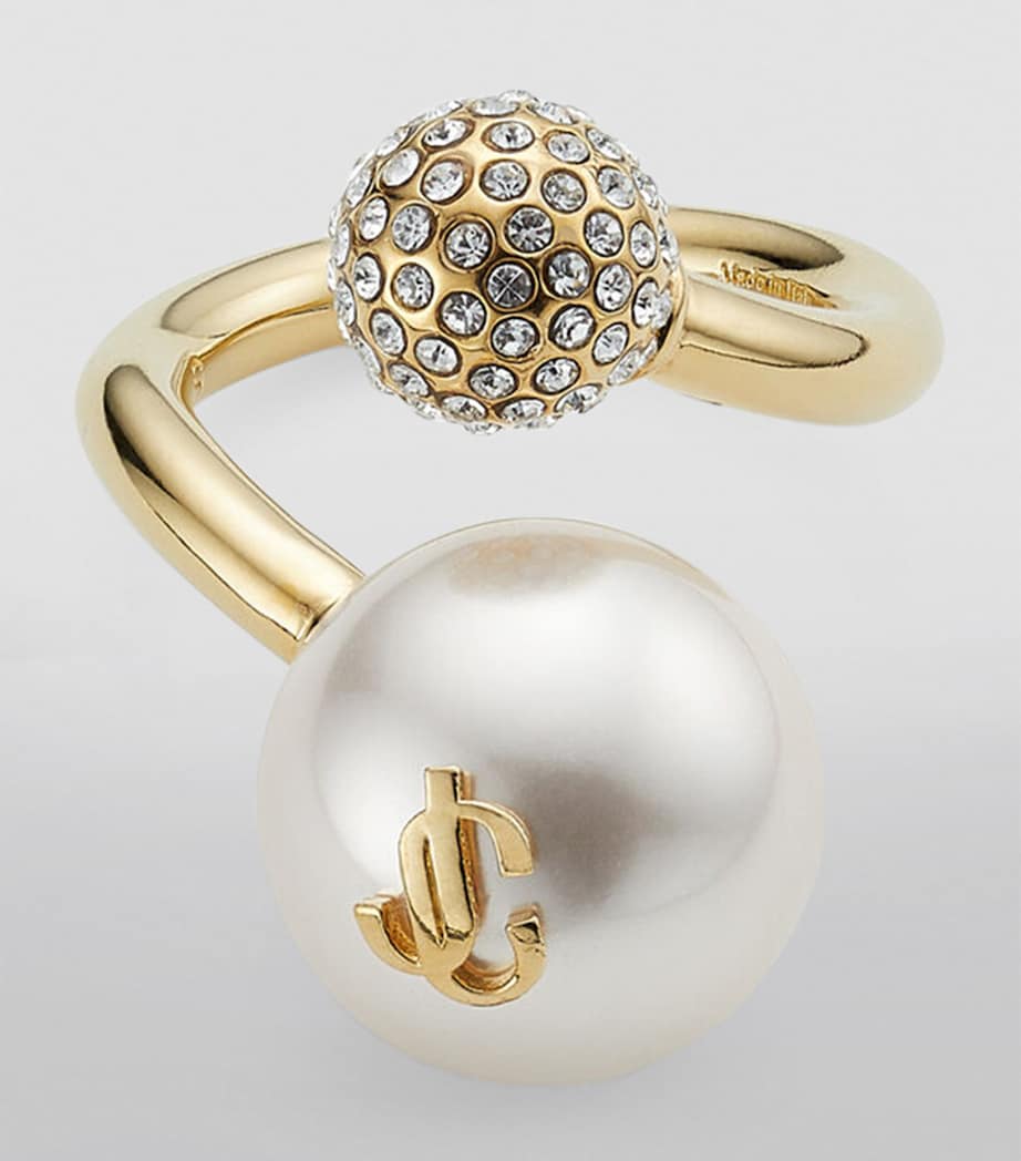 Jimmy Choo Auri ring with pearl and crystal, imported from the UK