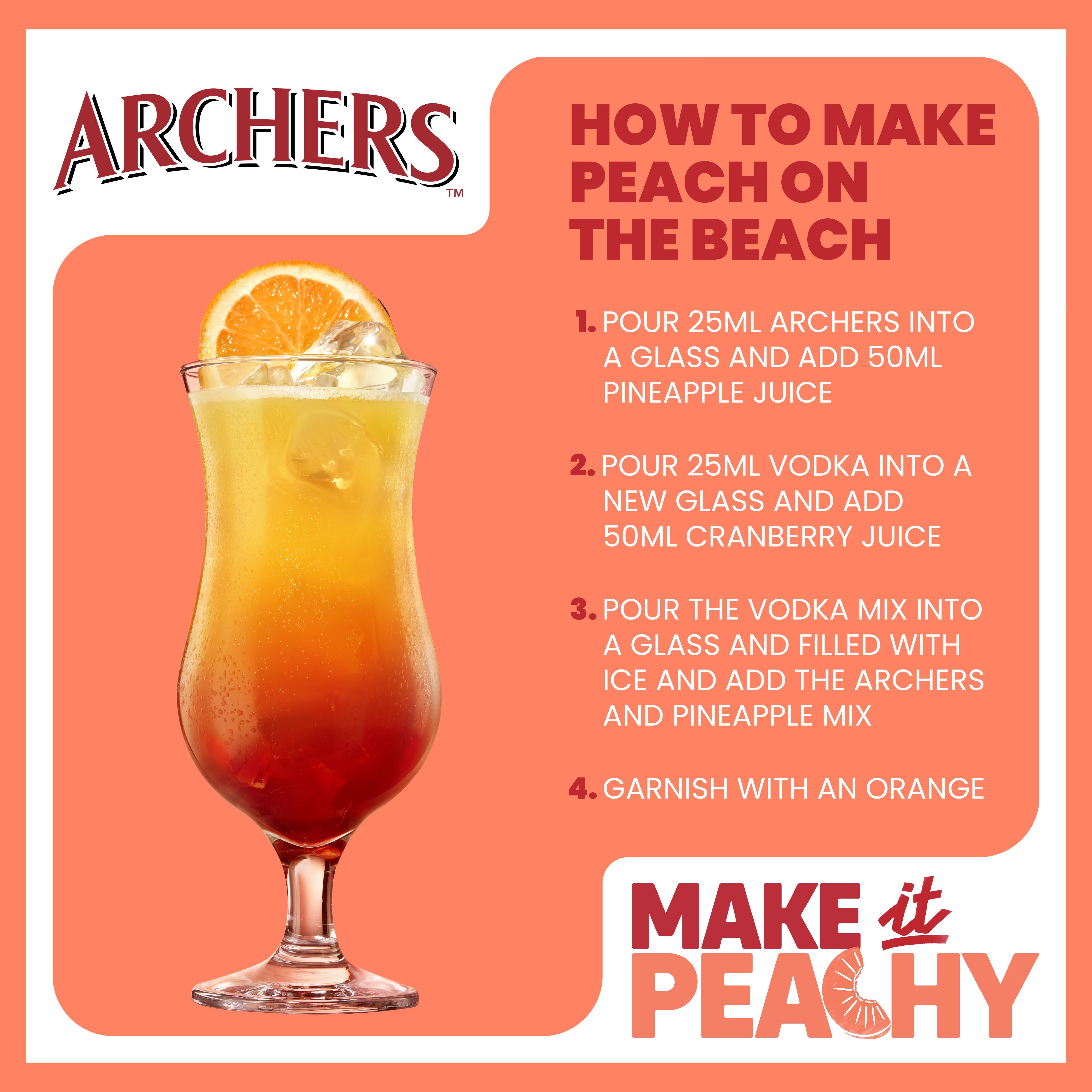 Archers peach schnapps liqueur 70cl, imported from the UK