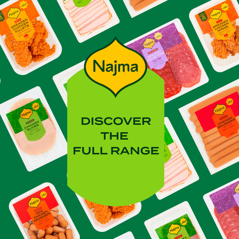 Najma Mini Chicken Sausages Smoked 400g, imported from the UK
