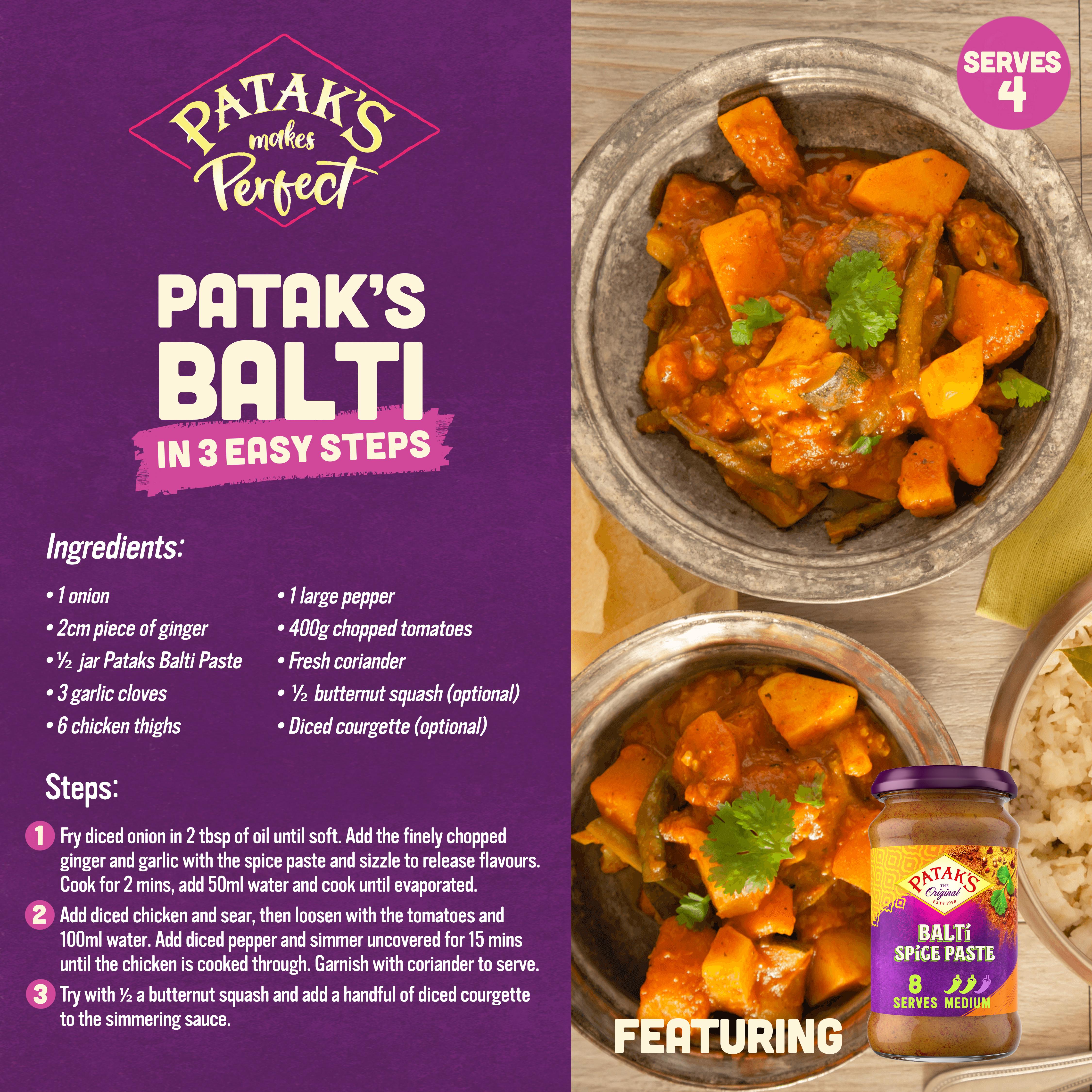 Patak's Balti Spice Paste 283g, imported from the UK